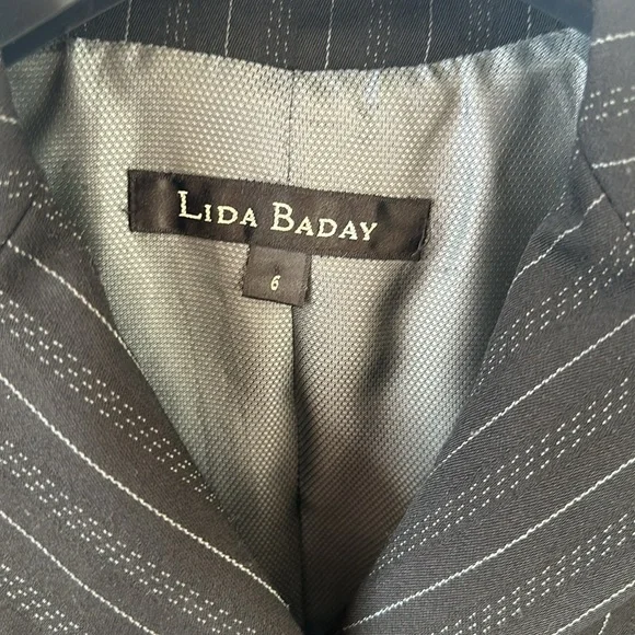 Lida Biday Black Pant Suit w pin stripes